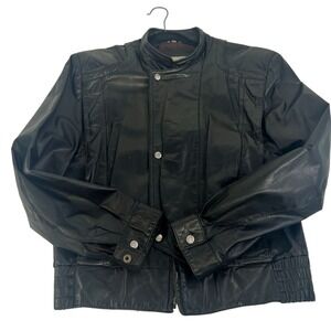 Vintage Banzai Moto Biker Black Leather Shiny Jacket Men's Size 42
